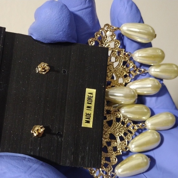 Women's Gold-tone Diamond Shape Filigree Design Beaded Drop Dangle Earrings, #5 - Picture 5 of 5